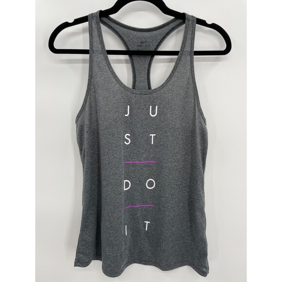 NIKE Gray Just Do it Graphic Racerback Workout Tank Top Size S - Picture 1 of 4